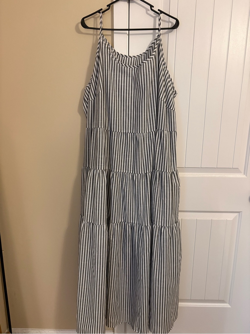 Striped Spaghetti Strap Maxi Dress - Blue/White
